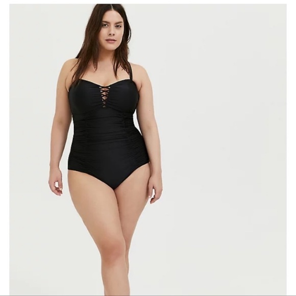 torrid Other - Torrid LATTICE RUCHED WIRELESS ONE-PIECE SWIMSUIT - BLACK Size 4X